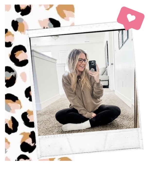 Polaroid-style photo of Danielle, founder of the Bestie Squad, taking a mirror selfie.